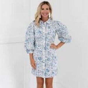 Women's Mini Dress by Love The Label Eyelet Shira Blue Print Large